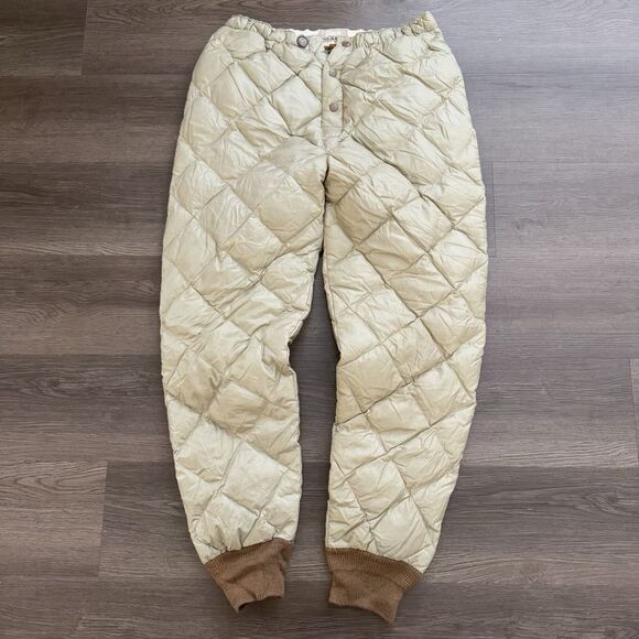 Vintage 50s Eddie Bauer Quilted Goose Down Pants Diamond Beige Men's M Rare Tag - Picture 1 of 12